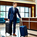 Safe Arrival & Planning**

"A fully clothed traveler, professional attire, consulting a travel guide or map in a modern hotel lobby, safe for work, appropriate content, well-lit, perfect anatomy, correct proportions, modest, family-friendly, indicating trip preparation and awareness. Luggage is neatly placed nearby."

**