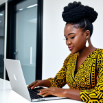 Modern Nigerian Entrepreneur**

A young, ambitious Nigerian businesswoman in a modern, fully clothed Ankara print dress, working on a laptop in a vibrant Lagos co-working space, appropriate attire, safe for work, perfect anatomy, natural pose, well-formed hands, proper finger count, professional setting, high quality, family-friendly.

**
