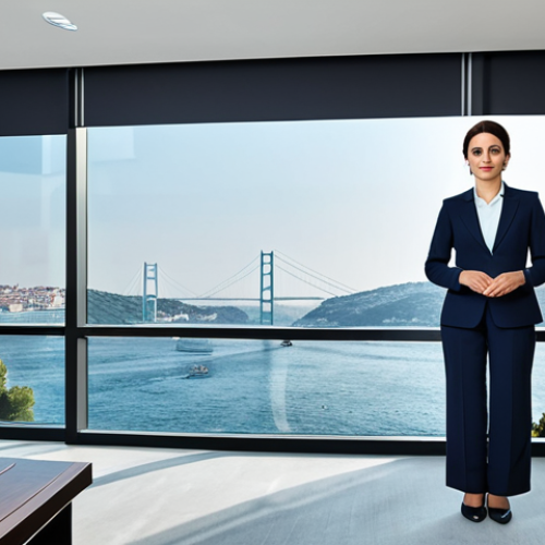 **

"A professional businesswoman in a modest business suit, standing in a modern Istanbul office with a Bosphorus view, fully clothed, appropriate attire, safe for work, perfect anatomy, natural proportions, professional photography, high quality."

**